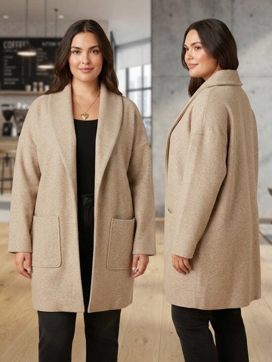 dip Jackets & Blazers - Dip Long Beige Open Front Long Coat Cardigan Sweater Jacket Women's Plus Size 2X